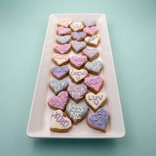 Conversation Hearts – Hand-Decorated Gourmet Dog Cookie