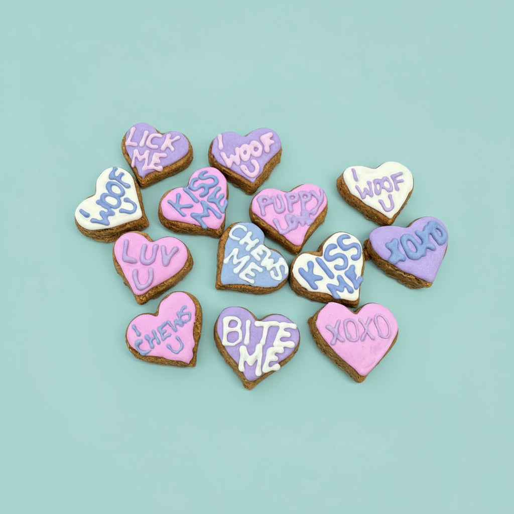 Conversation Hearts – Hand-Decorated Gourmet Dog Cookie