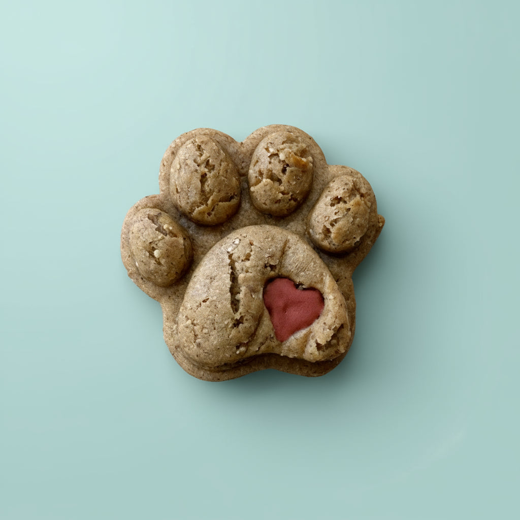 Paw-shaped cookie with a heart in the center 